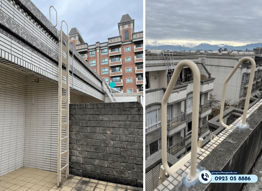 tay vịn cầu thang dưới giếng trời