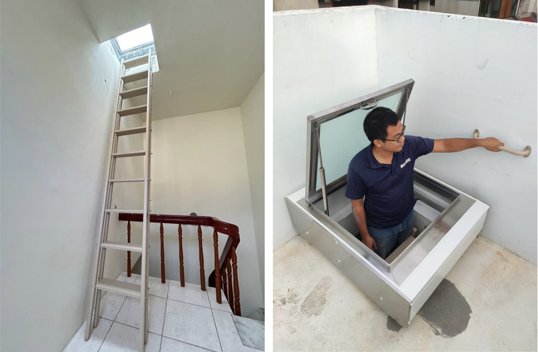 tay vịn cầu thang dưới giếng trời